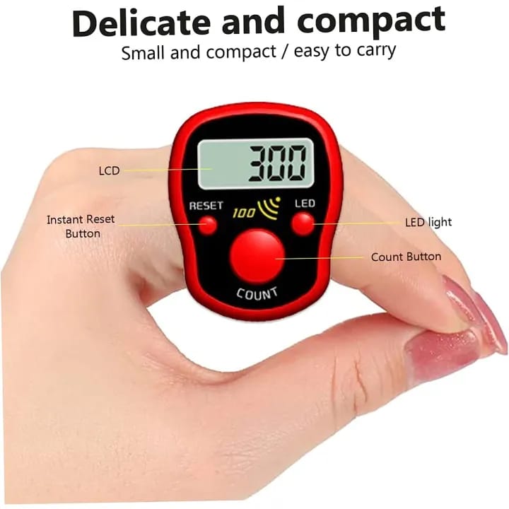 Red Digital Tasbeeh Counter With Time and date Function Hand Ring Finger