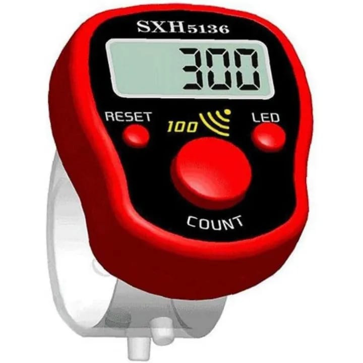 Red Digital Tasbeeh Counter With Time and date Function Hand Ring Finger