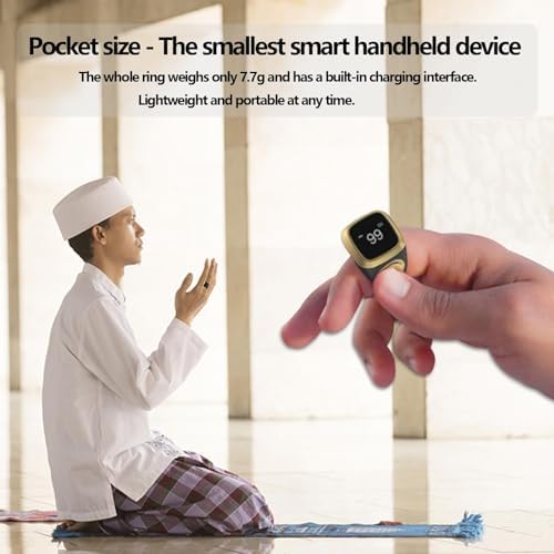 2024 IQibla Smart Zikr Ring Praise Tasbih Tally Electronic Digital Counter for Muslims Prayer Time Vibration Reminder Waterproof